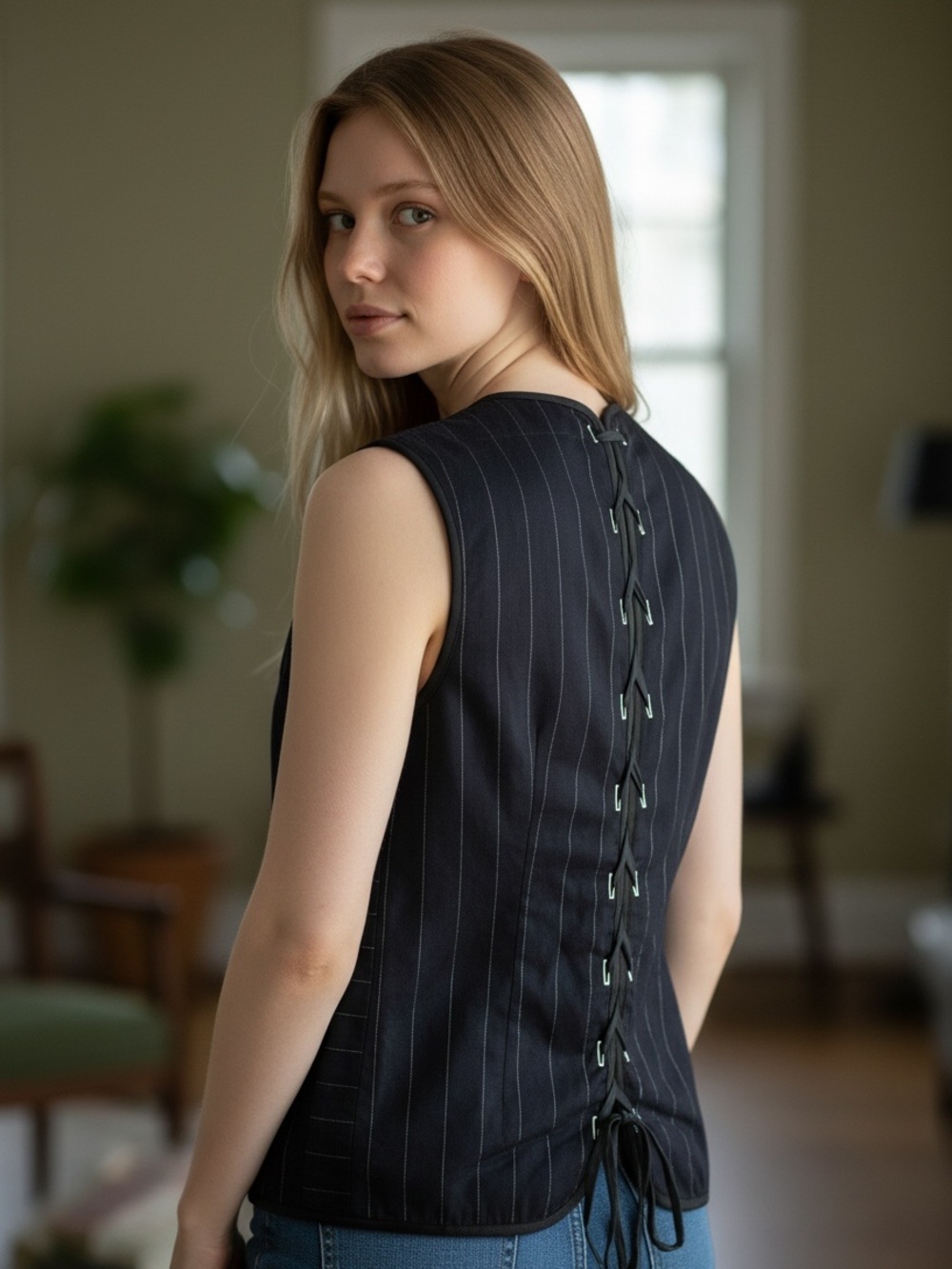 Rag & Bone Weaver Quilted Corset Lace up Back Oversized Vest